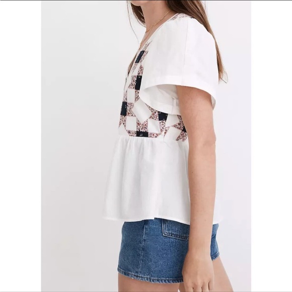 Madewell Flutter-Sleeve Peplum Top in Patchwork Quilt - granny square - XL - Picture 4 of 5